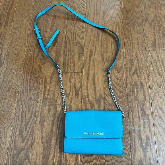 Michael Kors Light Blue Teal Crossbody Purse with Silver Hardware - Picture 1 of 4